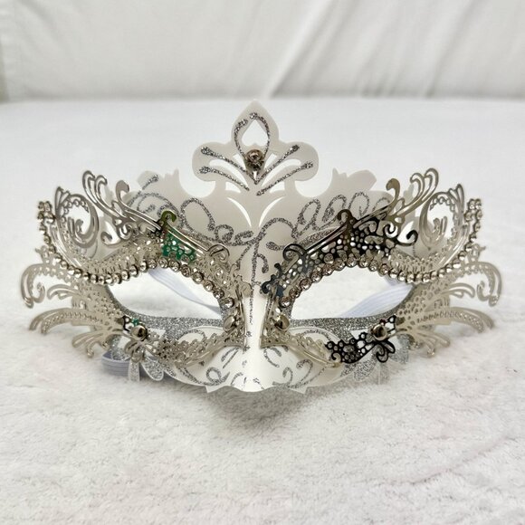 Couple Masquerade Venetian Costume Cosplay Metal Masks Silver White - Picture 2 of 9